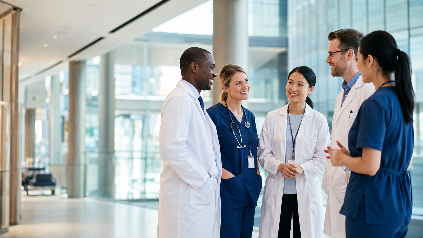 International medical professionals working together in a hospital